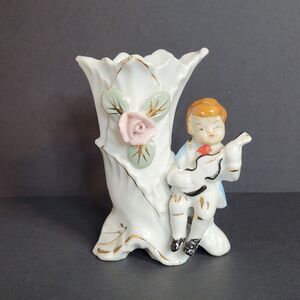 Sonsco Vase Boy Guitar Player Ceramic Victorian Style Vintage Made in Japan MCM